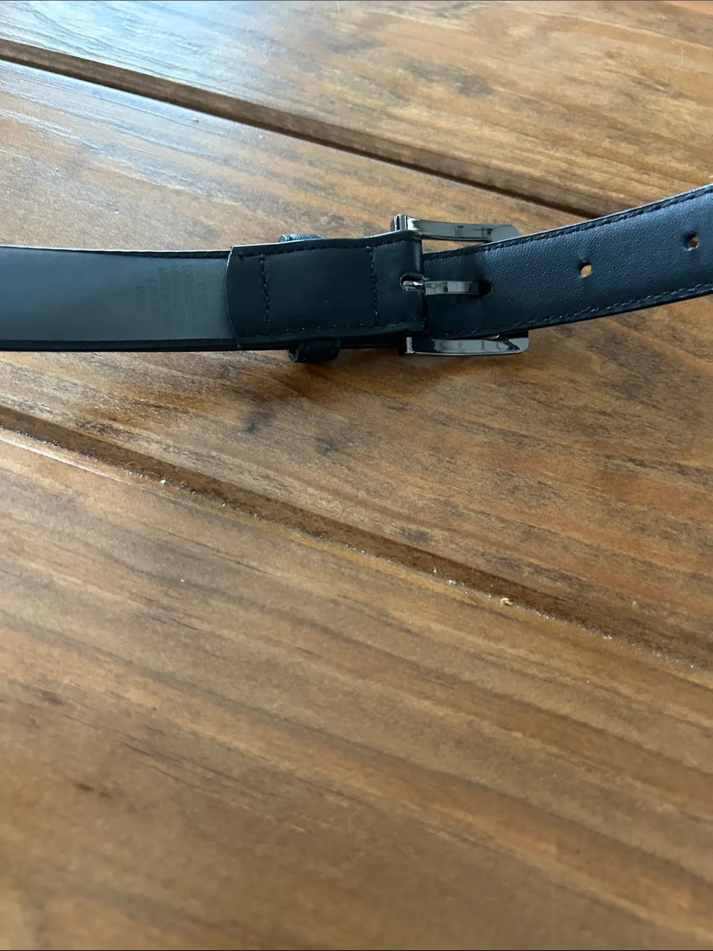Youth Large Black Leather Belt with Silver Buckle